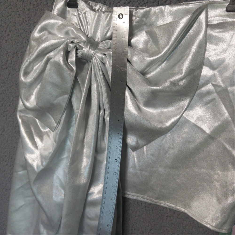 Johnny Wujek Silver Metallic Giant Bow Rave Festival Mini Skirt Women 13 NWT $69 - Picture 14 of 16